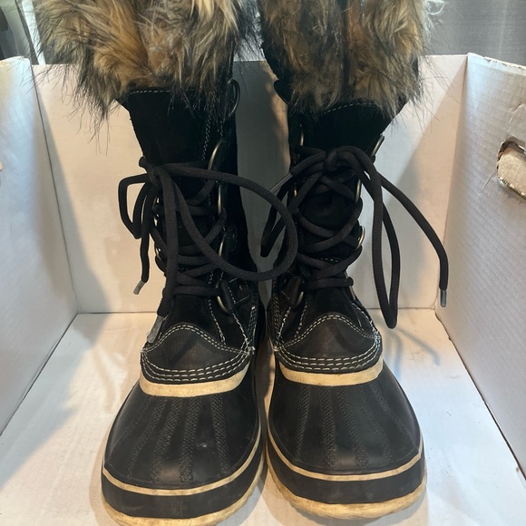 Sorel Joan Of Arctic Black Faux Fur Mid-Calf Lace-Up Snow Womens Boots Size 7 - Picture 6 of 8
